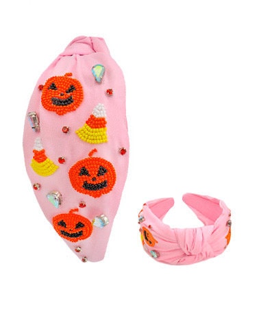 Halloween Stirnband Mit Kürbis & Candy Corn Charme – Kristall Verziert, Breites Band Für Frauen, Party- & Kostüm-Accessoire