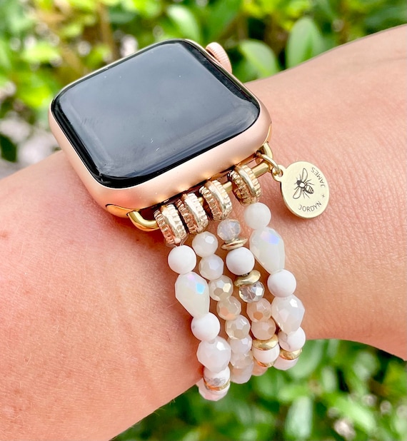 MOFREE Beaded Bracelet Compatible for Apple Watch Band 38mm 40mm 41mm 42mm  44mm 45mm Women,Fashion Handmade Elastic Stretch Strap for iWatch Series SE
