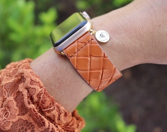 Thick Woven Leather Watch Band /Compatible with Apple / Genuine Leather / Gold Hardware / 38mm 40mm 41mm 42mm 44mm 45mm /Smart Watch Braided