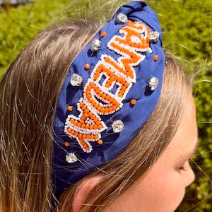 GAMEDAY Headband / Game Day Beaded Rhinestone Pearl / Twist Top / Clemson LSU Auburn Tigers UGA / Gameday Apparel / Gifts for Her