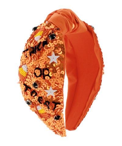 TRICK OR TRICK Halloween Headband / Rhinestone Seed Bead Beaded Sequin / Knot Top / Black Orange / Gift for Her Statement Accessory Costume