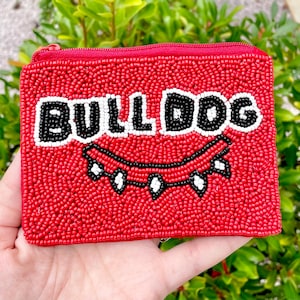 Game Day Beaded Coin Pouch / Purse / Georgia / Gameday Bag Apparel / Red Black White / Zipper Closure / 5” / Gifts for Her SIC EM Woof Woof