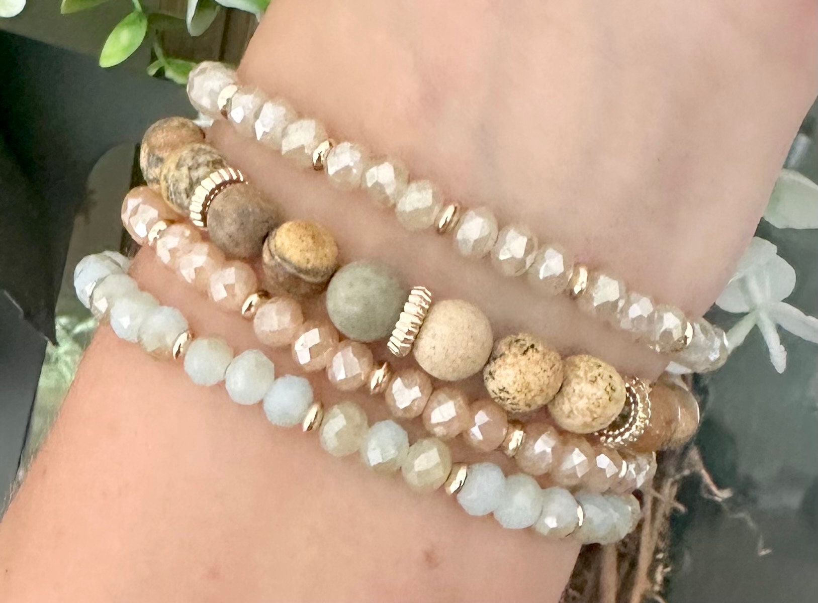 USTNIR Set di 4 Braccialetti in Stile Bohémien, con Perline in