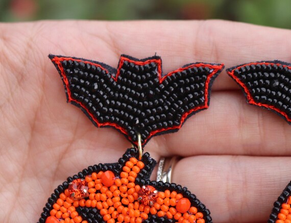 Bracelet Halloween Femme & Ado - Alliage Avec Perles - Thème Chauve-Souris & Citrouille - Taille Unique ~18cm