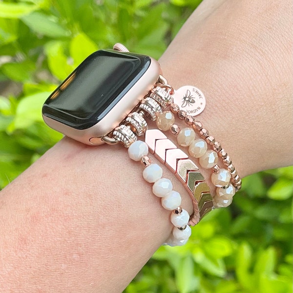 Beaded Watch Band / Compatible with Apple / 38mm 40mm 41mm / Arrows / Smart Watch Stretch Bracelet / Color / Silver Gold Rose Gold / Gift