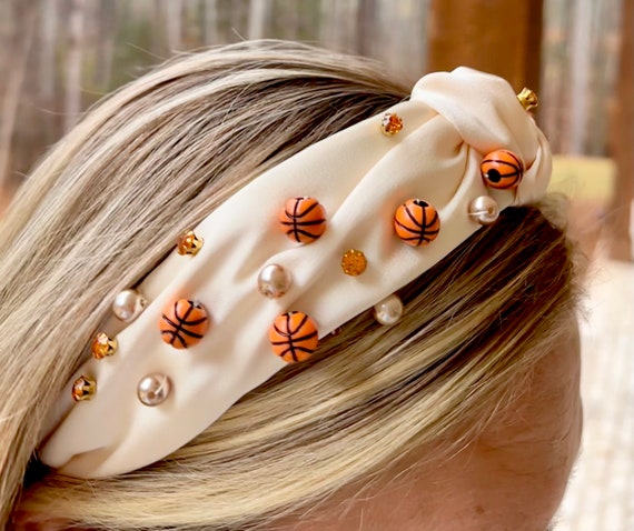 Brianna Cannon Embellished Orange Velvet Knot Headband with Football Accents Brianna Cannon  main image 2