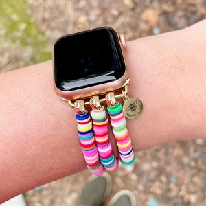 Clay Apple Watch Band / Rainbow Beaded / Neon Multicolor Brown Black Mustard 38mm 40mm 41 mm / LARGE / Smart Watch Stretch Bracelet / Custom
