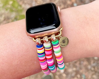 Clay Apple Watch Band / Rainbow  Beaded / Neon Multicolor / 38mm or 40mm / LARGE / Smart Watch Stretch Bracelet / Magnetic / Custom /Erimish