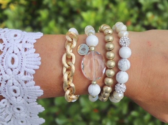 Bracelet en perles de verre et ULà cheveux élastique pour femme