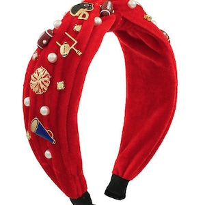 Football Cheerleader Headband / Knot Twist Top / Game Day / Red White Black Navy / Beaded Rhinestone Jewel / Gameday Apparel / Head Band