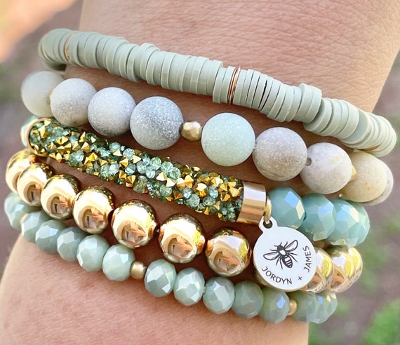 Buy Beaded Bracelet Set / Set of Five / Natural Glass Beads