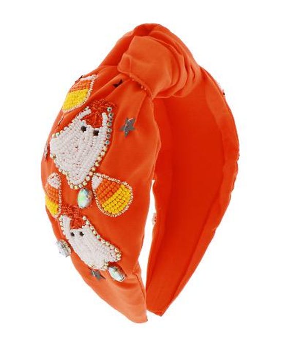 Beaded Orange & Yellow Seed Bead Headband Beaded Knotted Headband Featuring Seed Bead Cowboy Hat With  main image 3