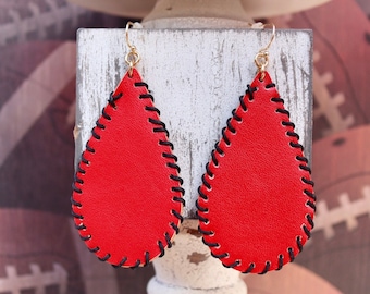 Game Day Earrings / Stitched Teardrop / Faux Leather / Choose Your Team Colors / Gameday Go Team Style / Dawgs / Tigers / Go Vols Roll Tide