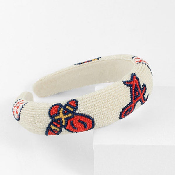 Braves Headband / Beaded MLB Seed Bead / Atlanta Brave / Baseball Headbands / ATL / Red Blue / Chipper Jones Freeman Gifts for Her Tomahawk