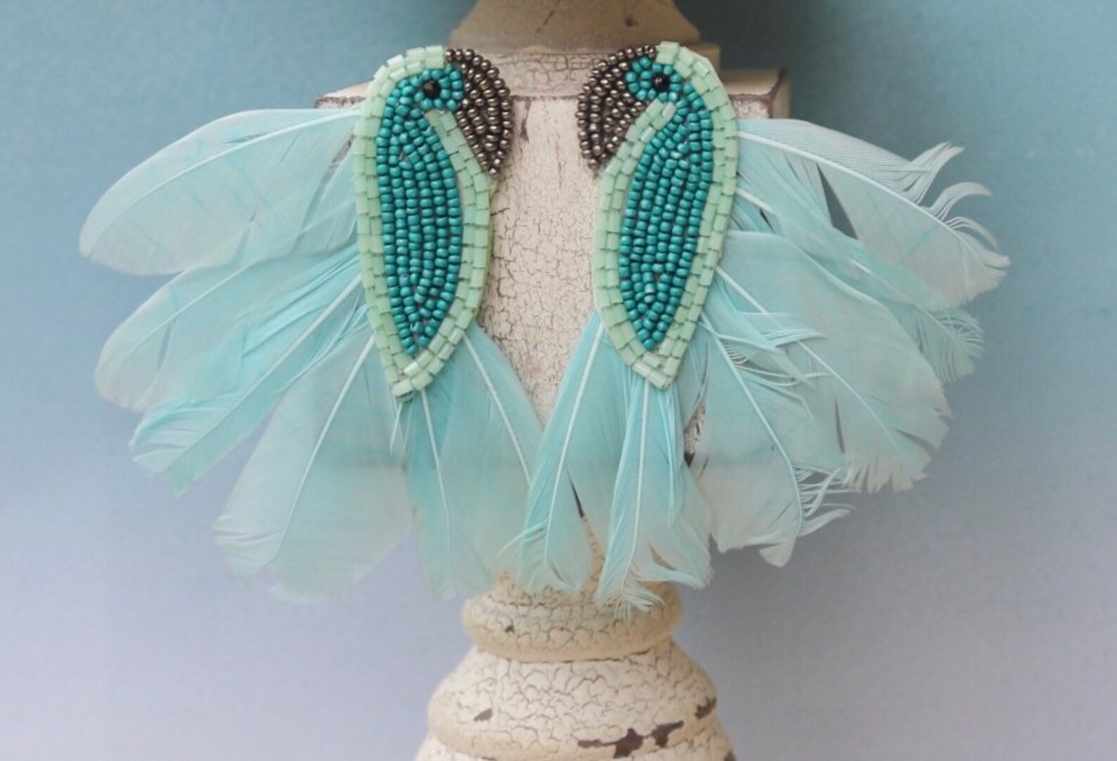 Beaded Bird Earrings / Feather / Beach Statement Jewelry / Etsy