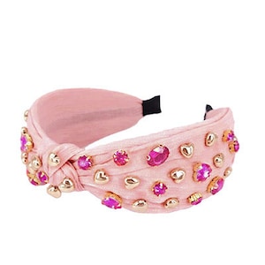 Pink Gold Heart Headband Crystal Rhinestone Knot Knotted Headbands Gift for Her Girl Present Valentine’s Day Breast Cancer Awareness Hearts