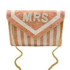 Bolso de embrague de la señora con cuentas / Esposa de la novia / Cierre rápido / Correa de hombro de cadena / Cuentas de semillas / Regalo de boda / Regalo de despedida de soltera único / Boda