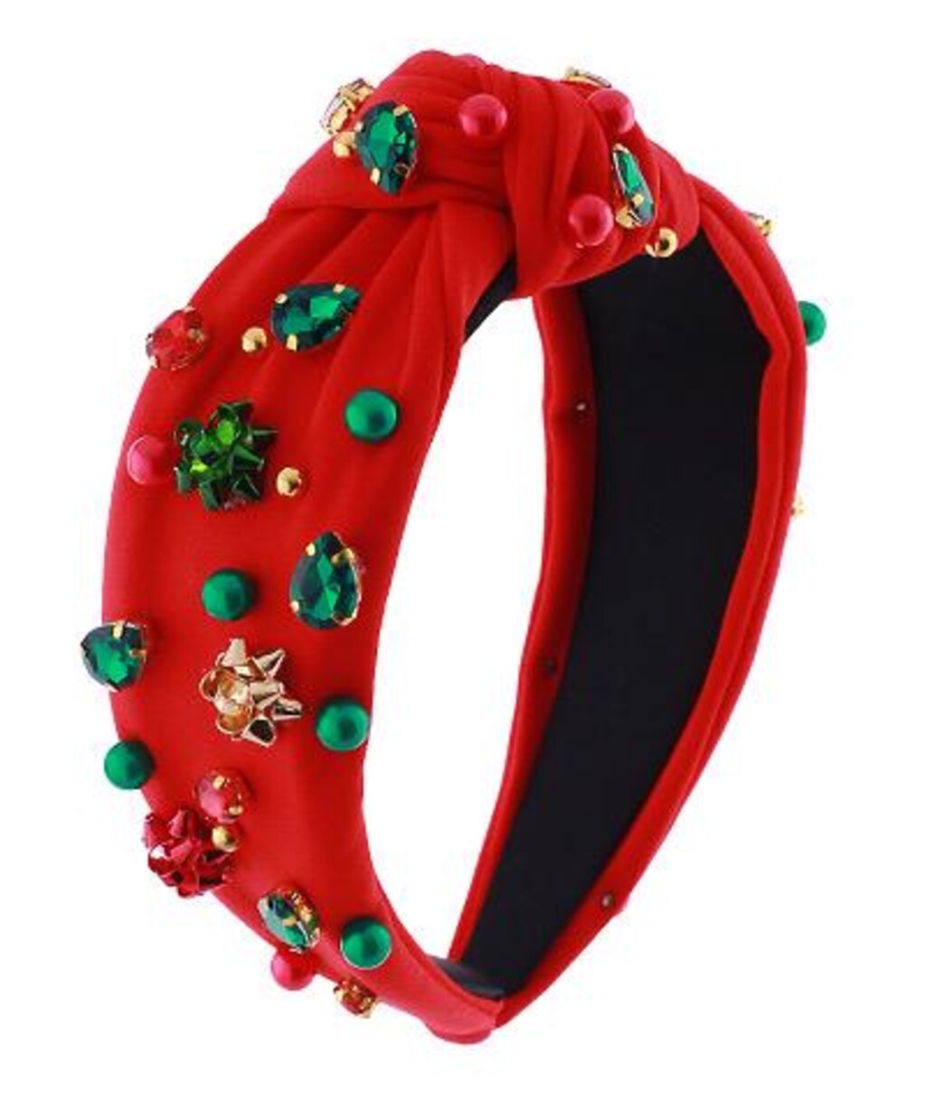 Cerchietto Natalizio Con Fiocco Rosso E Perle Strass – Fascia Per Capelli Annodata Con Decorazioni Invernali – Accessori Per Vacanze E Festa Di Natale