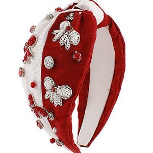 Game Day Bow Headband / Gameday Beaded Rhinestone / Twist Top / Kentucky Alabama Tennessee UGA / Gameday Apparel / Red Black Blue Orange