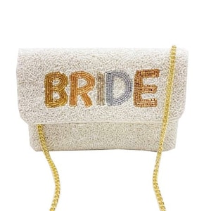 Beaded Bride Clutch Purse / Snap Closure / Chain Shoulder Strap / Seed Beads / Wedding Gift / Unique / Bachelorette Gift / Mixed Metals Rose