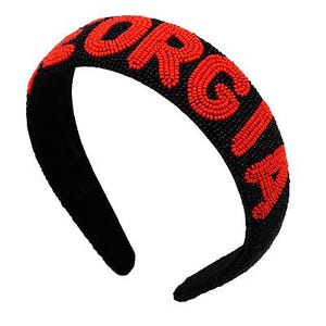 Game Day Headband / Clemson UGA Alabama / Gameday Beaded Seed Bead / Gameday Apparel / Red Black White Orange Burgundy / Bulldog