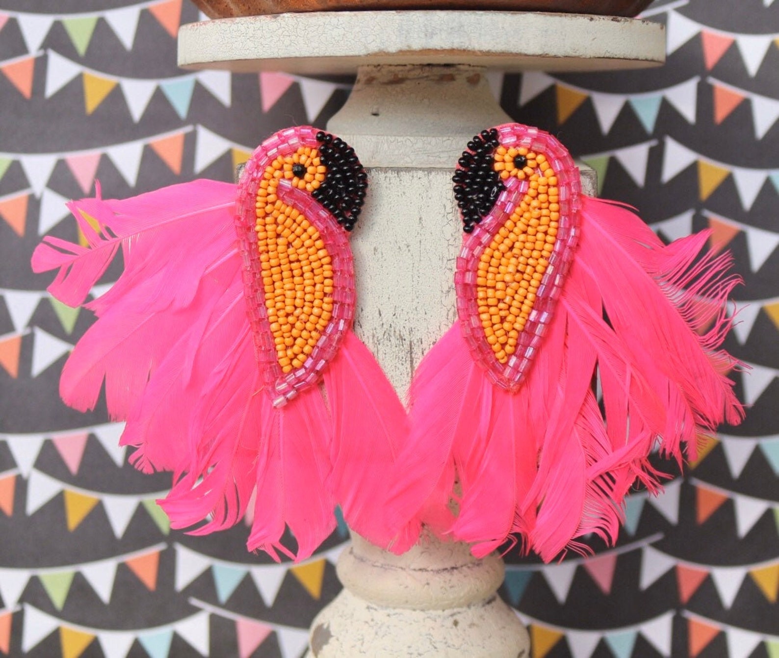 Beaded Bird Earrings / Feather / Beach Statement Jewelry / Etsy