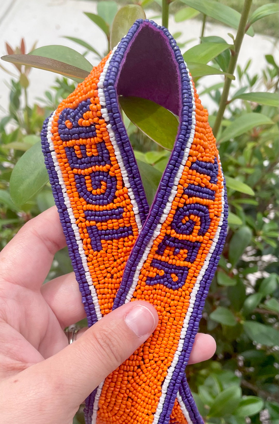 Beaded Purse Strap / Tiger / Yellow Purple Orange / LSU Clemson / Gold