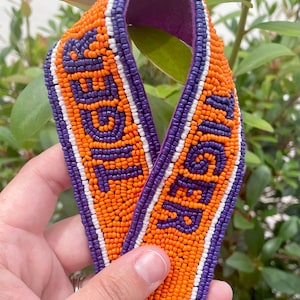 Correa para bolso con cuentas / Tigre / Amarillo Púrpura Naranja / LSU Clemson / Herrajes dorados / Correa para bolso de hombro / Estilo Game Day Gameday