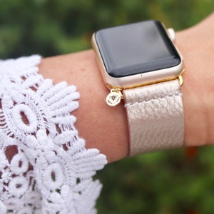 Thick Leather Apple Watch Band / 38mm 40mm 41mm 42mm 44mm 45mm / Smart Watch / Choose Your Color Print Sunflower Floral Cactus Flamingo Gold