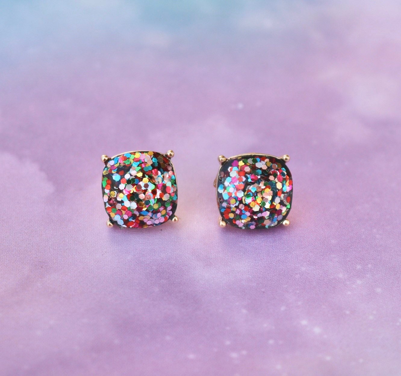 Chunky Glitter Studs / Square Round / Statement Earrings / - Etsy