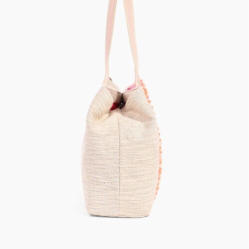 Rose All Day Beaded Beach Bag Purse /Pink Striped / Large Tote / Pom Pom / Handmade / Seed Beads / Unique Gift / White shops Rosé / Two Straps