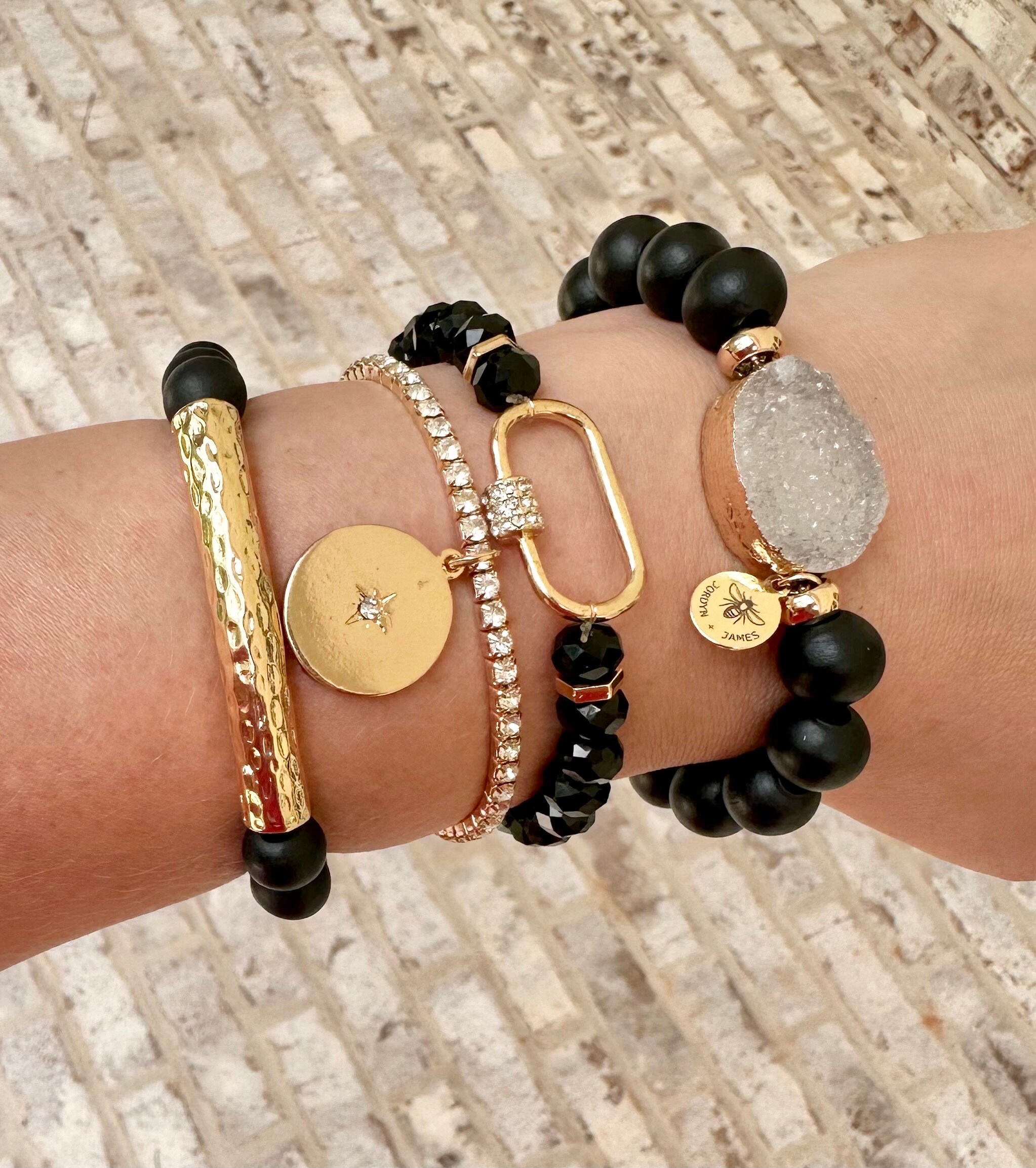 Wooden Druzy Beaded Bracelets / Set of Four Wood / Stretch