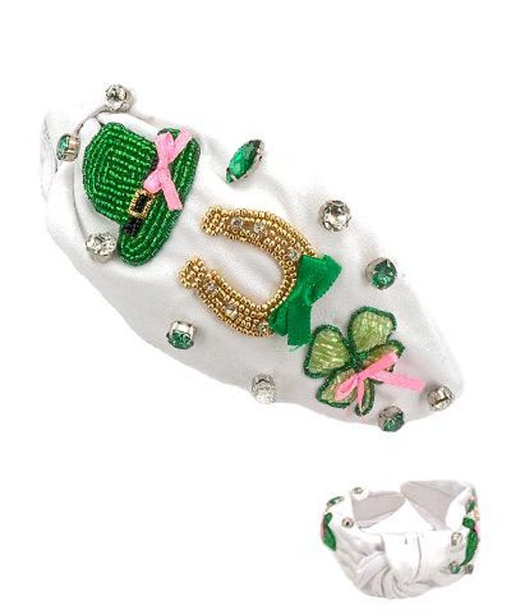 2 Fasce Per Capelli Larghe Con Nodo E Cristalli Colorati - Accessori Moda Per San Patrizio, Festa Della Mamma E Compleanni - 2