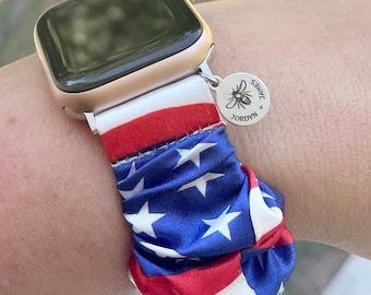 American Flag Uhrenband / Kompatibel mit Apple 38mm 40mm 41mm / Scrunchie / USA Rot Weiß Blau 4. Juli / Smart Watch Stretch Armband