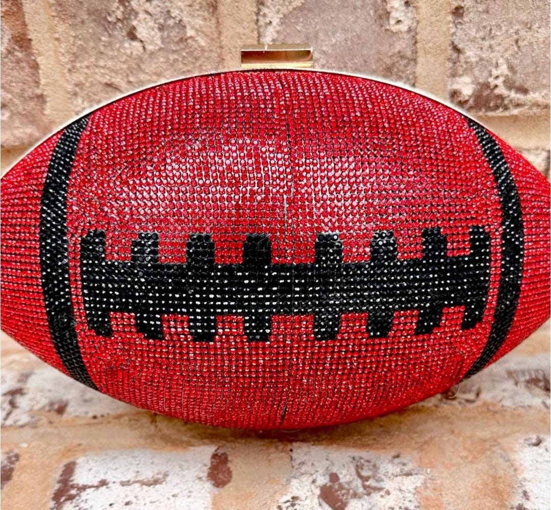 Rhinestone Football Collegiate Clutch Purse Crystal Chain
