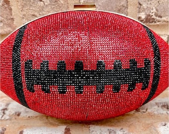 Rhinestone Football Collegiate Clutch Purse / Crystal / Chain Crossbody Shoulder Strap / Game Day Style / Gameday Purse / Brown Red Black