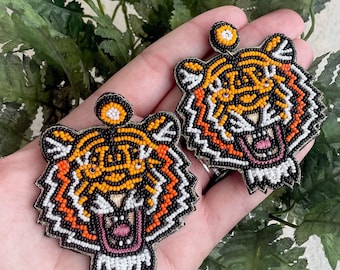 Tiger Face Seed Bead Earrings / Auburn Tigers / Game Day Apparel Jewelry / Stadium / Team Spirit / Go Tigers