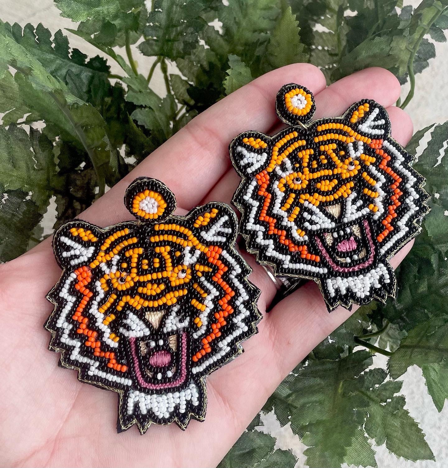 Beaded cheap tiger earrings