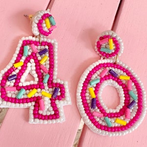 16 21 30 40 Birthday Seed Bead Earrings / 21st / Statement Jewelry / Feliz Cumpleaños / Fun Kitschy Statement Jewelry / Bday Gifts for Her