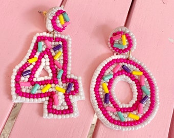 16 21 30 40 Birthday Seed Bead Earrings / 21st / Statement Jewelry / Feliz Cumpleaños / Fun Kitschy Statement Jewelry / Bday Gifts for Her
