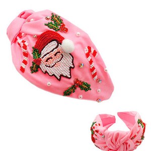 Faixa de cabeça de Natal de Papai Noel / Contas de strass / Top com nó / Natal / Kitsch / Bengala de doces / Declaração de presente / Vermelho rosa / Presentes para ela Mint