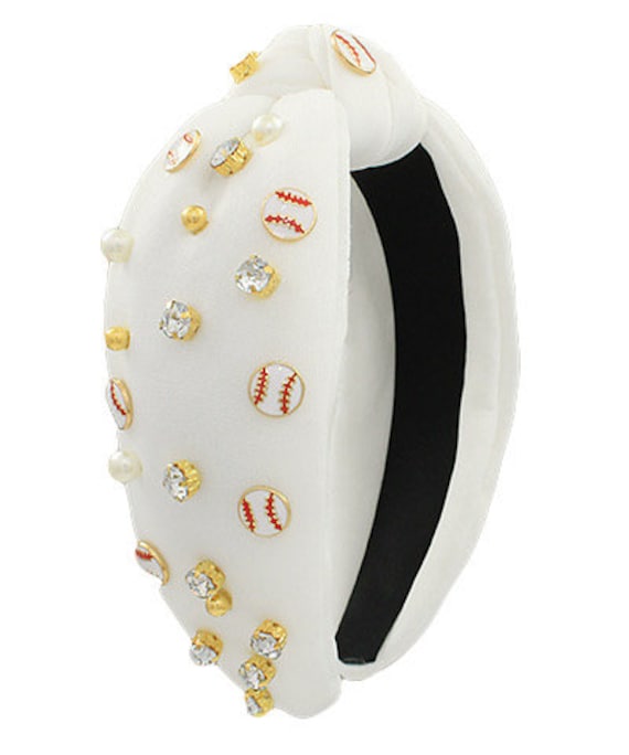 Baseball Headband / Game Day Beaded Rhinestone Pearl / Twist  display picture 2