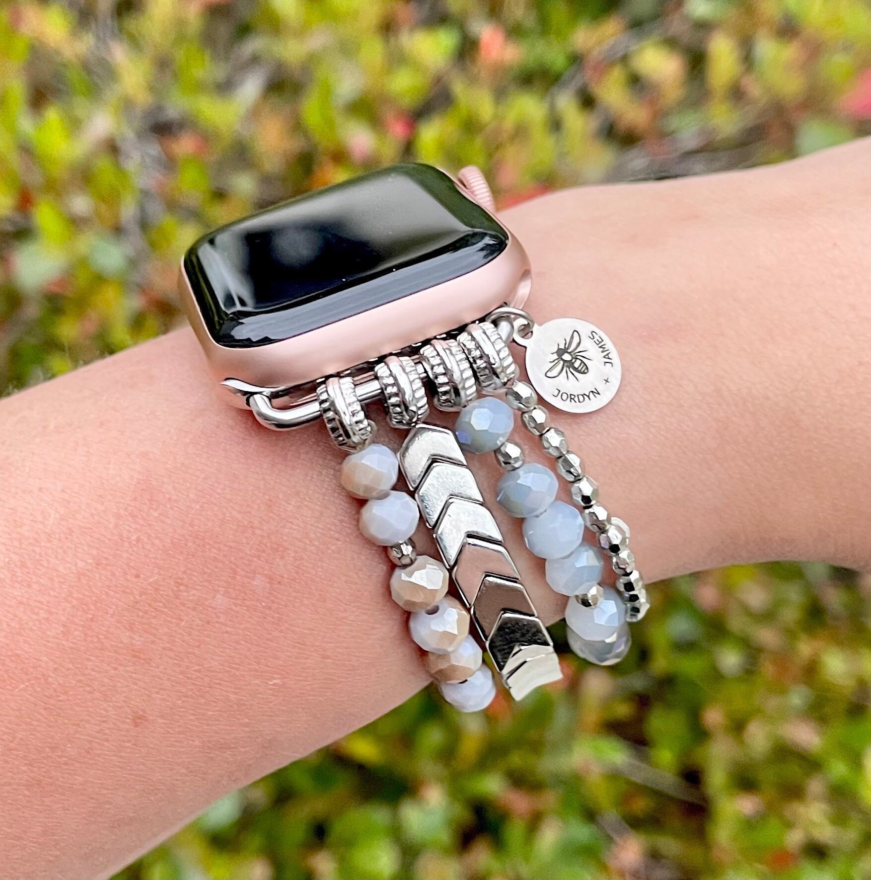 Beaded Watch Band Compatible with Apple 38mm 40mm 41mm Arrows Smart Watch Stretch Bracelet Metallic Color Silver Gold Rose Gold