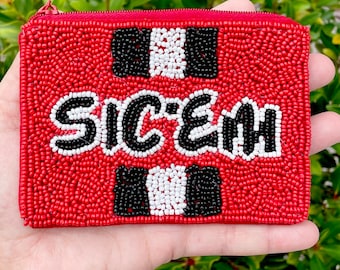 Game Day Beaded Coin Pouch / Purse / Georgia / Gameday Bag Apparel / Red Black White / Zipper Closure / 5” / Gifts for Her SIC EM Woof Woof