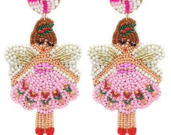 Beaded Ballerina Earrings / Gold Pink / Ballet / Tutu / Dancer Gift / Recital / Statement Earrings / Gifts for Her / Kitschy Earrings / Fun
