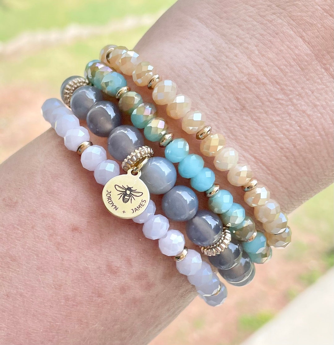 Beaded Bracelet Set / Set of Four / Natural Glass Beads / Iridescent ...