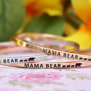 Mama Bear Bangle with Two or Three Babies / Engraved Jewelry Bracelet / Mothers Day Present / New Mom Gift / Momma / Stackable / Phrase