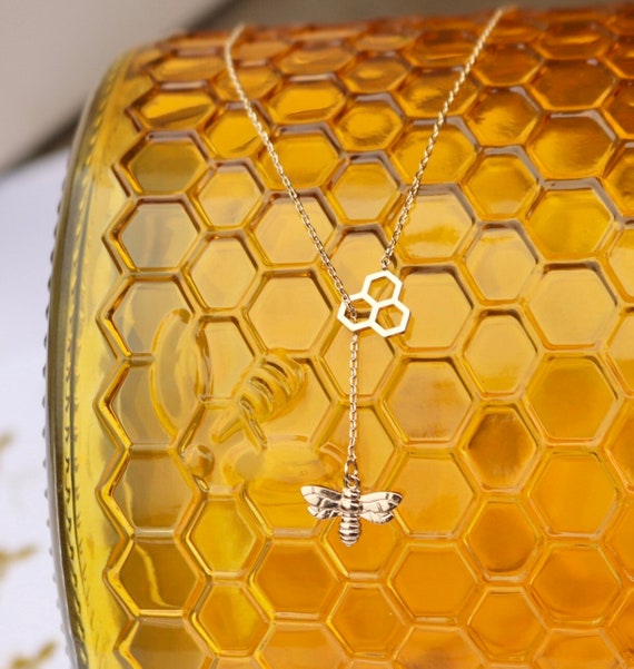 Bee Necklace  Laser Engraved Charm  Hexagon Bee Hive  Dainty  Gold Dipped Necklaces Jewelry  Gifts for Her  Queen Bee  Beyonc\u00e9 Trend