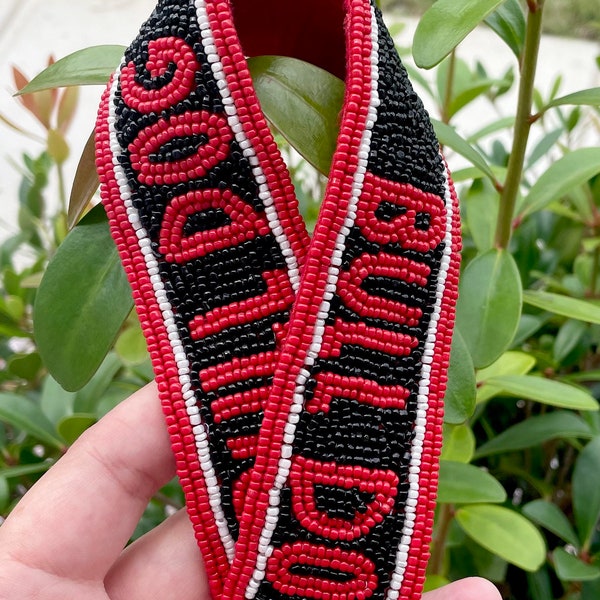 Beaded Purse Strap / Georgia  / Woof Sic ‘Em Bulldog / Red Black White / Gold Hardware / Bag Shoulder Strap / Game Day Style Gameday