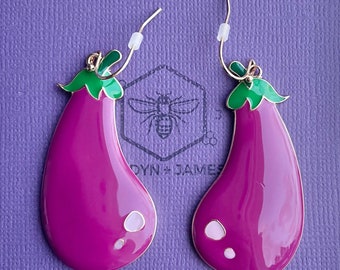 Eggplant Earrings / Emoji Jewelry / Statement Earrings / Funny Gag Gift / Kitschy Piece / Gifts For Her / White Elephant Present